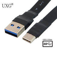 USB3.1 Type-C ชายกับ USB3.0สายเคเบิลข้อมูล20ซม. บางแบนนุ่มสำหรับแท็บเล็ตและศัพท์และแล็ปท็อป