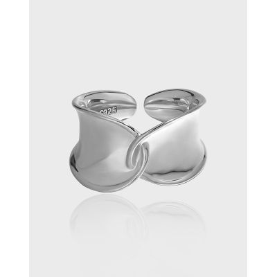 [COD] JA365 Korean version of silver personality wide the ring simple twisted weaving interwoven open female
