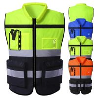 Reflective Safety Vest for Men Work Vest with Pockets and Zipper Safety Construction Two Tone Workwear Vest with Reflector