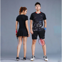 เสื้อผ้าแบดมินตันแขนสั้นสำหรับการแข่งขันผู้ชายผู้หญิงเด็ก3626 Li Ning ใหม่