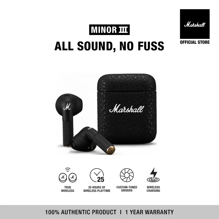 MARSHALL MINOR III BLACK - รับประกัน 1 ปี   ส่งฟรีทั่วไทย (หูฟังบลูทูธ, หูฟังไร้สาย, หูฟัง true wireless, หูฟัง marshall, หูฟังเบสหนัก)