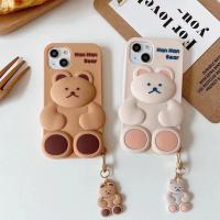 【Great. Cell phone case】เกาหลีตลก3D ใบ้หมีตุ๊กตาของเล่นจี้ซิลิโคนกรณีโทรศัพท์สำหรับ Iphone 13 Pro 12 11 Pro Max Xs Xr 6 7 8บวก X Se Furba1l ปก