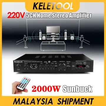 2 years local warranty-Sunbuck 4000W 5CH Home Theater Amplifier 12V  bluetooth Home Power Amplifier Audio Stereo amplificador FM USB SD 3Mic  With Remote丨 HIFI AV Power Amplifier Audio Subwoofers Home Karaoke Cinema