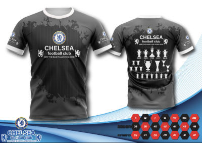 เสื้อพิมพ์ลาย ยอดฮิต ลาย เชลซี สีดำ ลายถ้วยรางวัล แชมป์ Chelsea