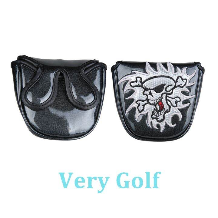 Skull PU Golf Club Mallet Putter Head Cover For Center Shaft Putters With Closure