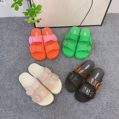 【Ready Stock】NewMelissaˉNew Double Bars Double Button Candy Color Womens Shoes Beach Slippers
