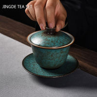 Creative Agate สีเขียว Sancai Gaiwan ในครัวเรือน R ชามชาเซรามิคถ้วยชาจีนชุดชาแต่ละ Teaware ชา Tureen