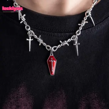 Silver Spike Ball Pendant Necklace Y2k Grunge Necklace Emo 