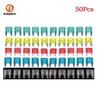 Wholesale 50pcs 5 Colors Fuse Automotive Mini Blade Fuse 10A 15A 20A 25A 30A Fuse Kit Universal for Cars Trucks SUV Motorcycles Fuses Accessories