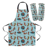 Cute Adorable Cartoon Dog Apron Oversleeve Oven Gloves Pads Cooking Baking Kitchen Aprons for Women Kids Aprons