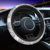 Chinoiserie Birds In Grey Steering Wheel Cover Peony Auto Car Steering Wheel Protector for Sedan Car Accessories Universal