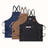 Fashion Canvas Kitchen Chef Multi Pockets Work Aprons For Woman Men Bar Restaurant BBQ Cafe Milk Tea Shop Garden Studios Uniform Aprons