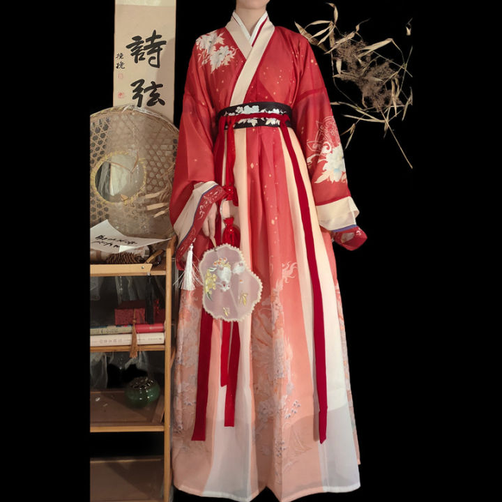 จีนดั้งเดิมสีแดง-hanfu-3ชิ้นเซ็ตเครื่องแต่งกายผู้หญิงโบราณ-weijin-dynasty-ชุด-oriental-ชุดเจ้าหญิง-lady-elegance-dance