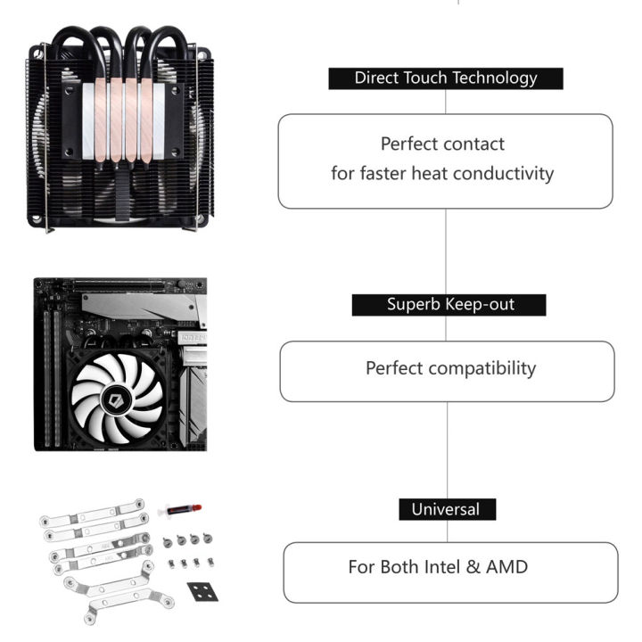 vktech-พัดลมระบายความร้อน-cpu-ที่มีพัดลม-pwm-ซีพียูเครื่องทำความเย็น4สัมผัสโดยตรง-heatpips-พัดลมหม้อน้ำซีพียู12v-dc-60mm-ความสูง