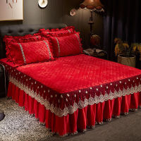 European Embroidery Lace Velvet Bedspread Ruffle Queen Double Embossed Quilted Cotton Bed Cover King Bedskirt Set Soft Warm 3pcs