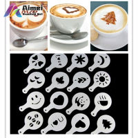 AIMEI 16ชิ้นกาแฟลาเต้แม่พิมพ์ Dusting แผ่นลายฉลุ DIY ครัวศิลปะเครื่องมืออบ