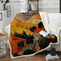 Throw Blanket Van Gogh Oil Painting 3D Velvet Plush Blanket Bedspread for Kids Girls Sherpa Blanket Couch Quilt Cover Travel 02