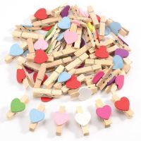 50pcs Mixed Colours Mini Wooden Photo Paper Craft Clips Clips Pins Tacks