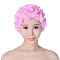 Pink 3D Flower Swimming Cap Breathable Bathing Cap Soft Long Hair Swimming Bath Cap Ear Protection Comfortable Pool Accesories