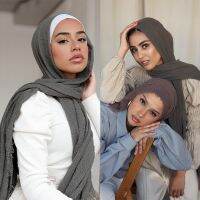 【YF】 2021 Muslim Women Crinkle Hijab Scarf Soft Solid Cotton Head ScarvesTurban Shawls and Wraps hijab femme musulman kopftuch