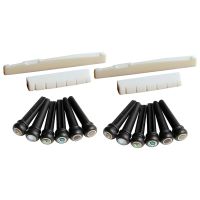 2X 6 String Acoustic Guitar Bone Bridge Saddle and Nut and 12Pcs Ebony Guitar Bridge Pins White+Black