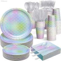 ❂♠ Mermaid Fish Scales Birthday Party Decorations Disposable Tableware Set For baby shower Wedding Girl Boy Birthday Decorations