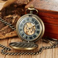 ⌚☃㍿ Retro Bronze Large Pocket Watch Glossy Luminous Roman Literal Automatic Mechanical Pocket Watch Men and Women Gift Pocket Watch