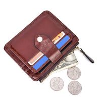 238815wallet--✵♤ Zero wallet card clasp creative oil wax leather zipper wallet hasp key wallet can be put on men