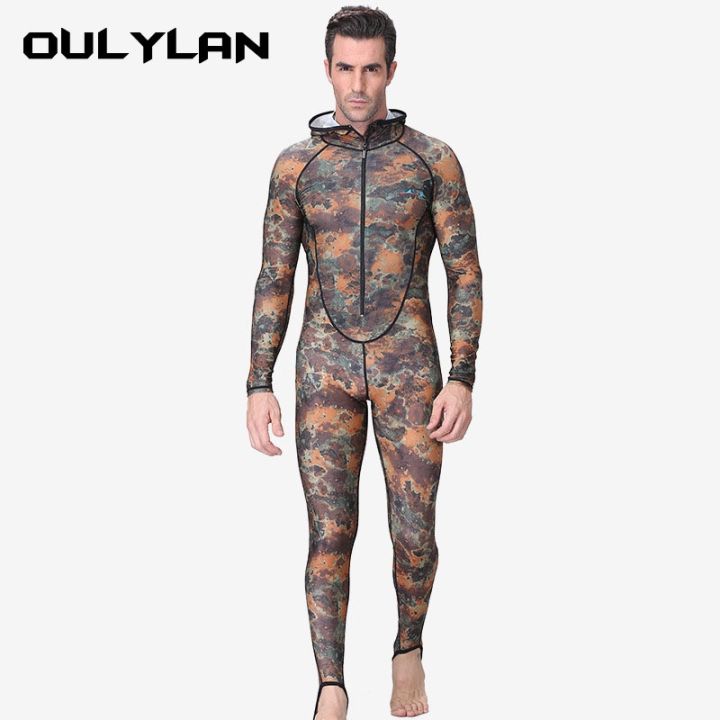 oulylan-ชุดดำน้ำลายพรางของผู้ชาย-ชุดกันแดดดำน้ำแบบชิ้นเดียวมีฮู้ดชุดว่ายน้ำแมงกะพรุน-surf-หอกตกปลา2023ร้อน