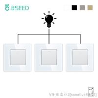 hot！【DT】 BSEED 1Gang 3Way Mechanical Wall Switches Glass Panel Intermediate 86x86mm 10A 3Pack