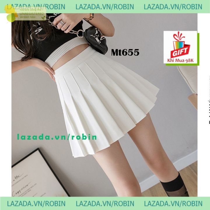 Chân váy xếp ly ngắn lưng cao lót quần màu trắng và màu đen HCV32 Hỉn