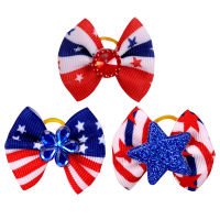 50pcs Dog Bows Independence Day Dog Accessories Supplies Hand-made Rubber Bands Hair Bows Diamond products