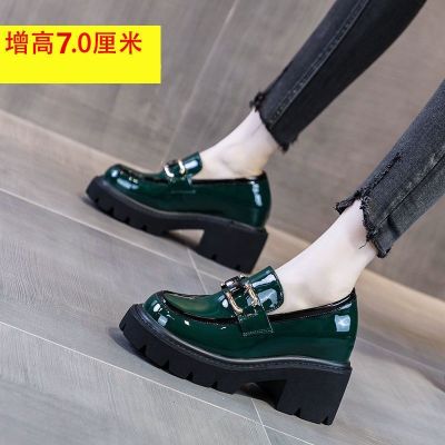 ❀ Thick-soled height-increasing small leather shoes for women British style 2022 new spring and autumn 8cm fashionable black casual loafers