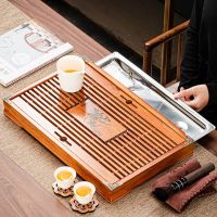 ♤☈ steel solid tea tray kung fu set drainage simple sea storage and