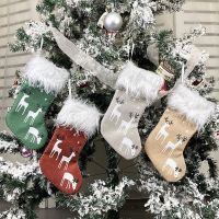 Deer Printing Small Christmas Stockings Christmas Gift Bag Xams Tree Fireplace Decoration Socks New Year Candy Gifts for Kids