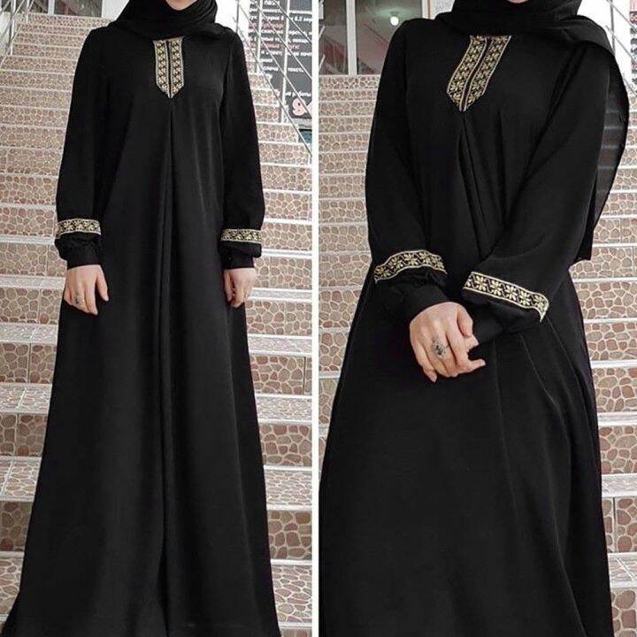 ชุดเดรส-long-dress-muslim-ปักลายคาฟตันชุดเดรสอาบายาไซส์พิเศษลำลองมุสลิมสำหรับผู้หญิงชุดกระโปรงมุสลิมขนาดใหญ่