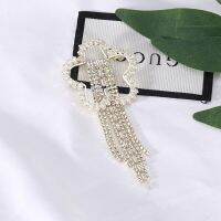 Dmari Luxury Jewelry 2022 Thinestone Long Thread Tassel Drop Brooches Korean Fashion Bow Tie Lapel Pin For Women Clothing