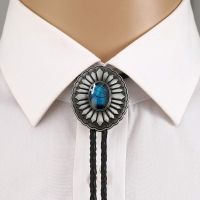 ZOE Necklace. วินเทจตะวันตก Bolo Tie จี้หินสีฟ้าประดับหัวเข็มขัดคาวบอยหนัง Necktie สร้อยคอผู้ชาย