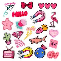 Pink Cartoon Patches Embroidery Applique Clothes Sewing Supplies Decorative Child Cute DIY Iron On Badges TV Bow Carrot Pig Haberdashery