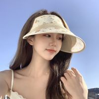 New French Style Small Floral Vacation Top Sunshade Hat Womens Summer All-Match Sun Protection Uv Protection Big Brim Face Showing Small Sun Hat