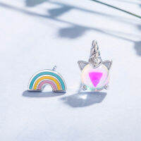 Rainbow Unicorn Ear Studs Female Asymmetric Necklace Moonlight Stone Bracelet Sen Girl Student Cute Ring Jewelry 0V7V