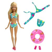 (ชุดตุ๊กตา) ชุดว่ายน้ำ1ชุด + Lifebuoy สุ่ม + รองเท้าแตะชุดว่ายน้ำสีน้ำเงินแหวนว่ายน้ำรองเท้าของเล่นอุปกรณ์ตุ๊กตาเสื้อผ้าสำหรับตุ๊กตาบาร์บี้ชายหาดอุปกรณ์ตุ๊กตา
