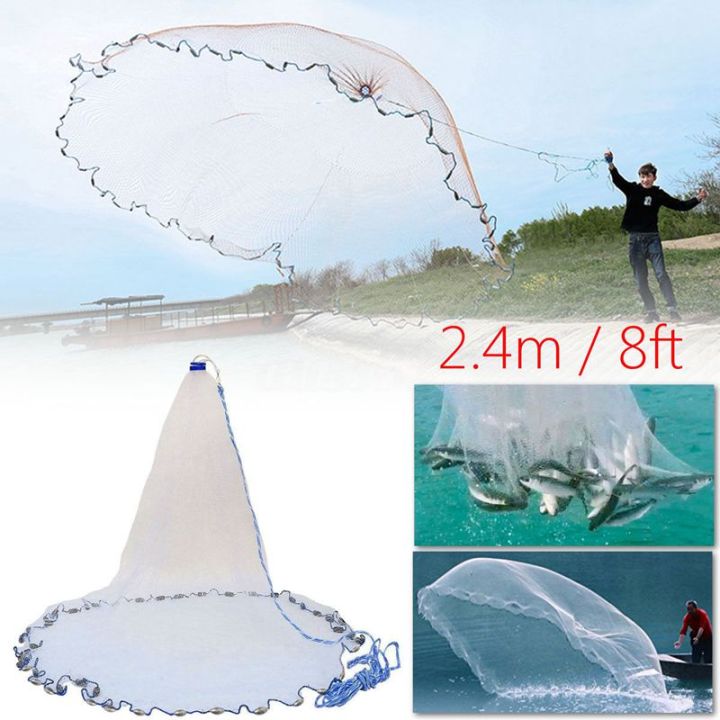 8ft-2-4m-fishing-net-bait-easy-throw-hand-cast-34-inch-strong-nylon-mesh-sinker