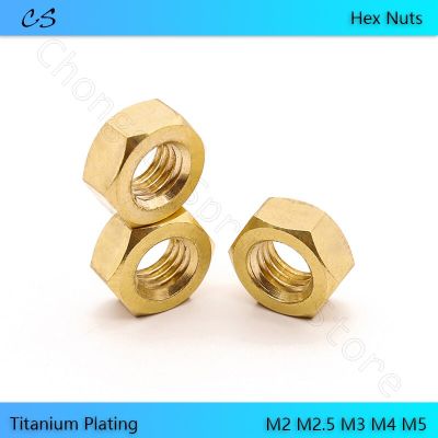 M2 M2.5 M3 M4 M5 Hex Nuts Titanium Plating Hexagon Nut Grade 4.8 Gold Carbon Steel Car Model Accessories Parts for Screws Bolts Nails Screws Fasteners