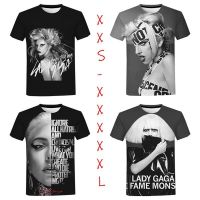 2023นักร้องอเมริกัน Lady GaGa สีดำสไตล์แฟชั่น3D พิมพ์เสื้อยืดผู้ชายผู้หญิงสบายๆฤดูร้อน Hip Hop สไตล์ T เสื้อ