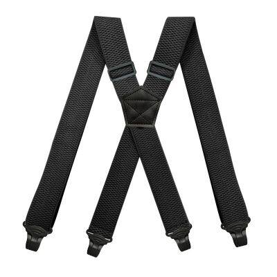 Heavy Duty Work Suspenders for Men 3.8cm Wide X-Back with 4 Plastic Gripper Clasps Adjustable Elastic Trouser Pants Braces-Black