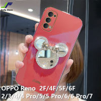 JieFie น่ารัก Minnie โทรศัพท์สำหรับ OPPO Reno 4F / 5F / 6Z / 7Z / 2F / 2 / 3 / 4 / 4 Pro / 5 / 5 Pro / 6 / 6 Pro / 7 / 7 Pro / 8 / 8T / 8 Pro / 9 / 9 Pro แฟชั่นสไตล์ Girly ปลอกที่วางโทรศัพท์กระจกรูปมิกกี้เมาส์ประดับเพชร