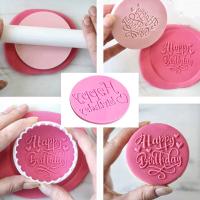 ✶ Acrylic Cookie Embosser Mold Happy Birthday Pattern Cake Stencil Fondant Icing Biscuit Mold Baking Supplies Cake Decorating Tool