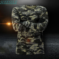 SUEESULE Camo แขนยาวเสื้อยืดผู้ชายฤดูใบไม้ผลิฤดูใบไม้ร่วงระบายอากาศแห้งเร็วออกกำลังกายวิ่งชุดลำลอง