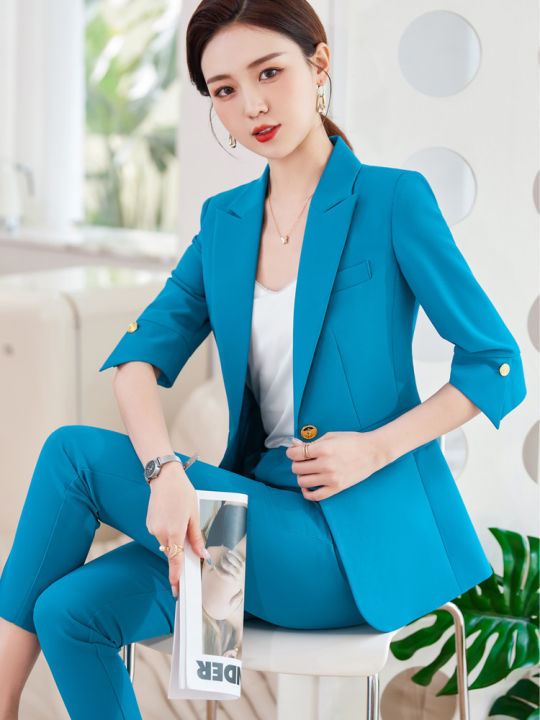 Half Sleeve Spring Summer Women Business Suits with Pants and Jackets ...